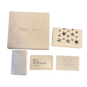 Jimmy Choo Unisex White Leather Star-Studded Card Wallet